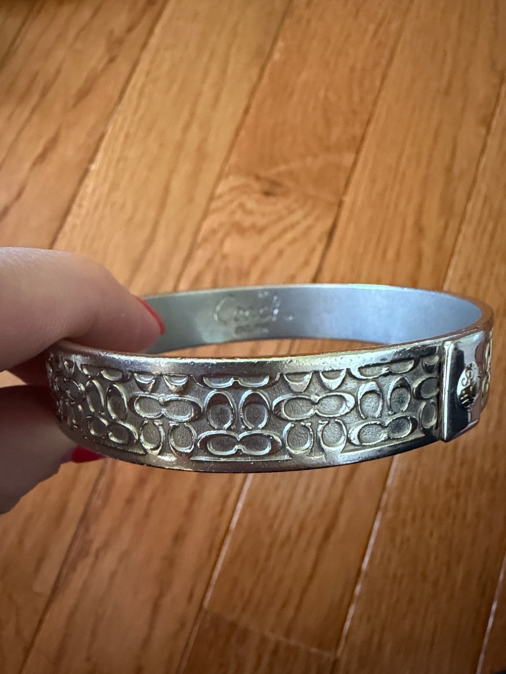 Coach Silver Logo-Embossed Cuff Bracelet